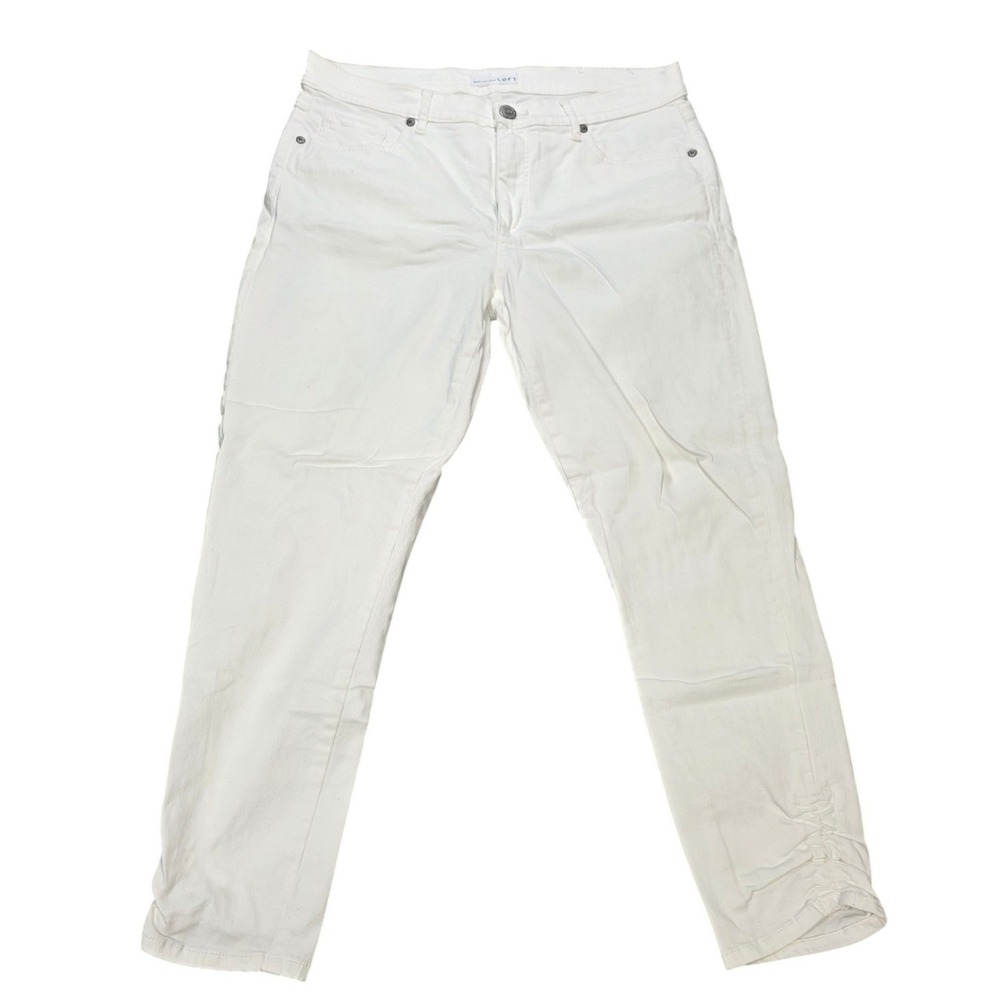 LOFT‎ Skinny Cropp Denim Pants Women's Size 10 White Slim Pockets Cinch Hem